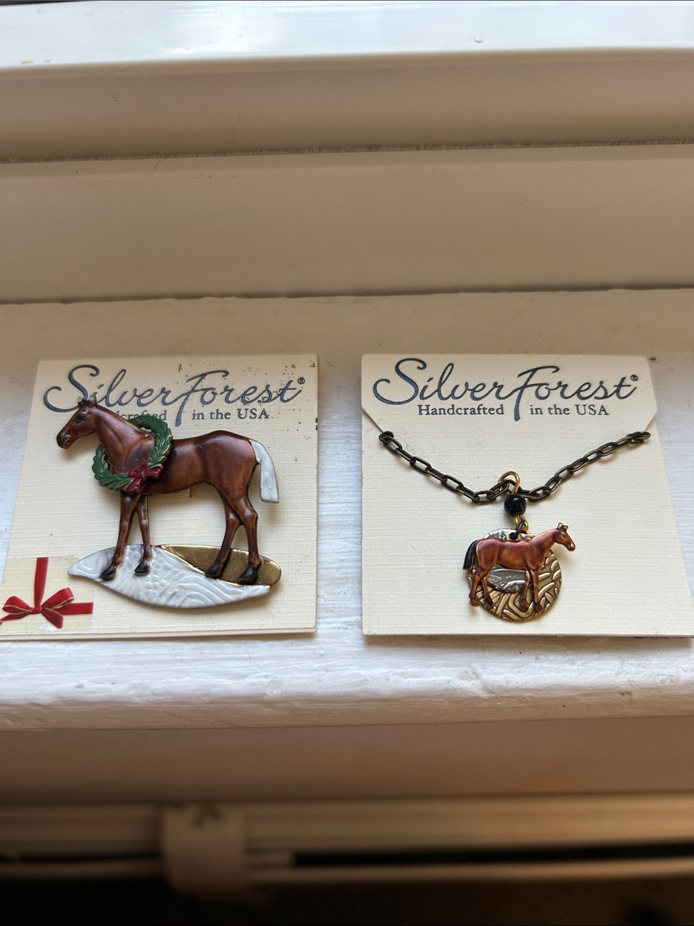 Silver Forest Handcrafted Brown Horse pin and Necklace Set